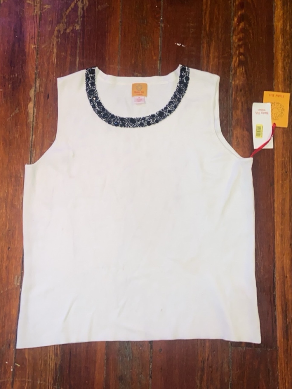 Ruby Rd. White Sleeveless Tank with Black Embellished Neckline